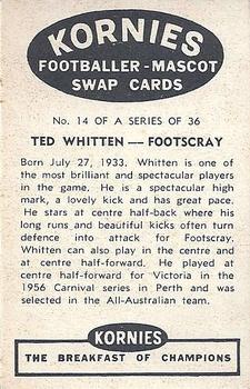 1957 Kornies Footballer Mascots #14 Ted Whitten Back